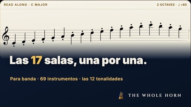 Escalas para tu instrumento, ya transportadas — las 17 salas de The Whole Horn